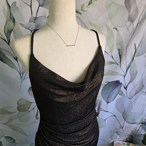 DB STUDIO | Cowl Neck Metallic Glitter Knit Sheath w/ Slit in Bronze sz 4 - Picture 7 of 14